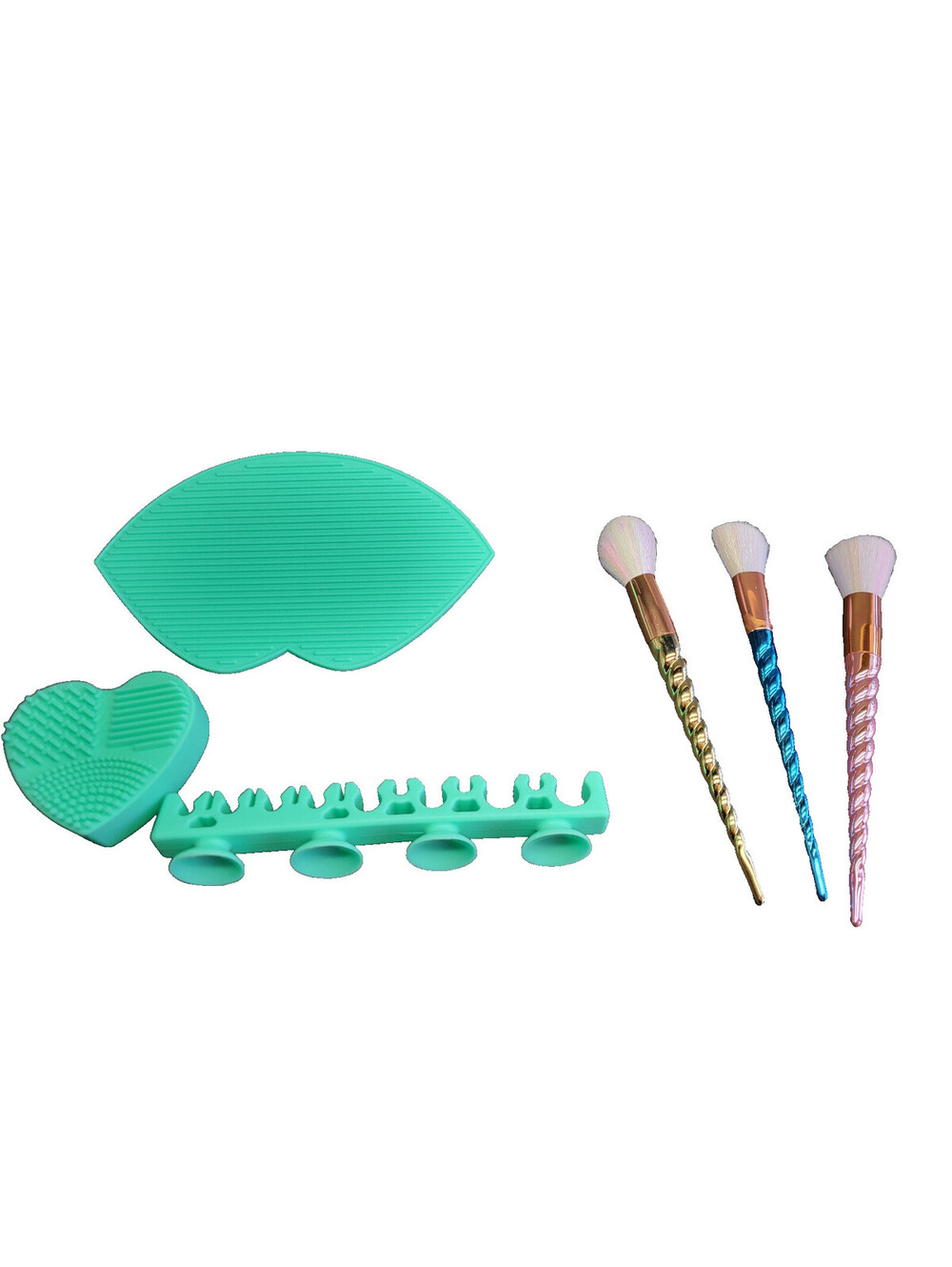 3pc Zoe Ayla Unicorn Style Makeup Brush Set + Macys 3pc Brush Cleaner & Holder